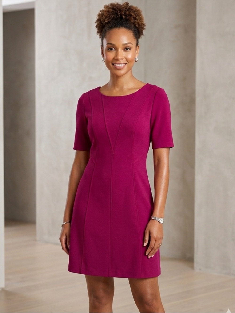 9&Co Fuchsia Fit & Flare Pleated Dress